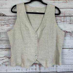 Women's NWOT Amazhiyu Tan Khaki 100% Linen Button Front Vest Lagenlook Natural L